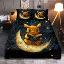 Pikachu Reading On A Crescent Moon Quilt Bed Sets