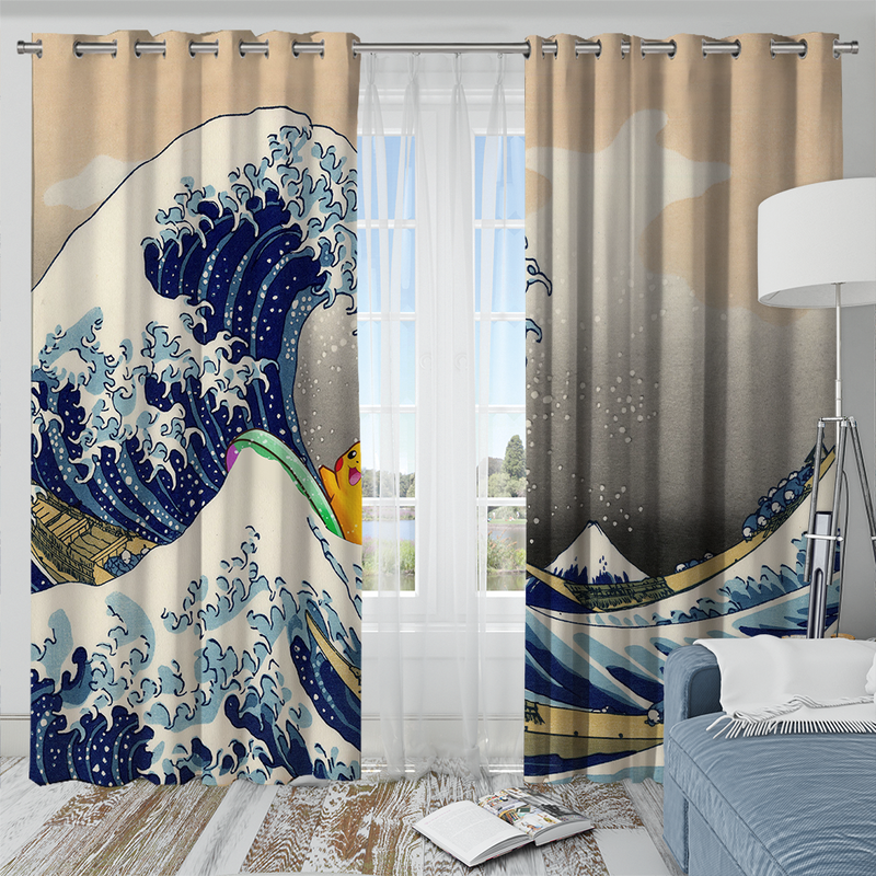 Pikachu The Great Wave Japan Pokemon Window Curtain