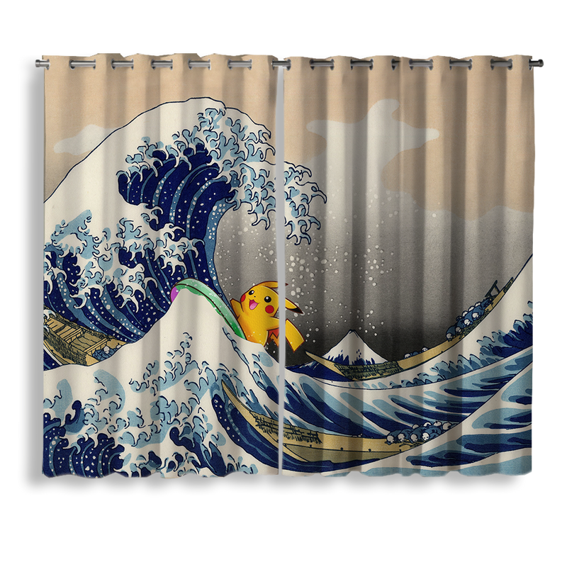 Pikachu The Great Wave Japan Pokemon Window Curtain