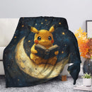 Pikachu Pokemon Reading On A Crescent Moon Premium Blanket