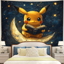 Pikachu Pokemon Reading On A Crescent Moon 1 Tapestry