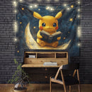 Pikachu Pokemon Reading On A Crescent Moon 1 Tapestry
