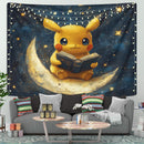 Pikachu Pokemon Reading On A Crescent Moon 1 Tapestry