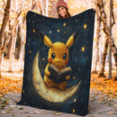 Pikachu Pokemon Reading On A Crescent Moon Premium Blanket