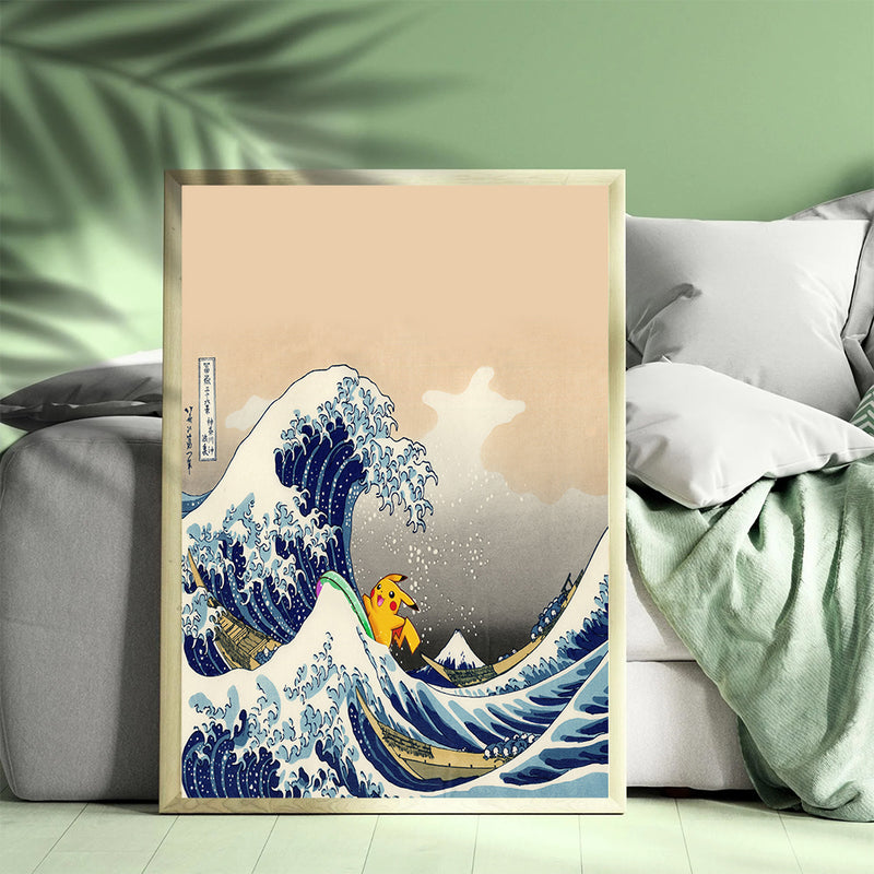 Pikachu Anime The Great Wave Japan - Living Room - Canvas Wall Art - Print - Wall Decor