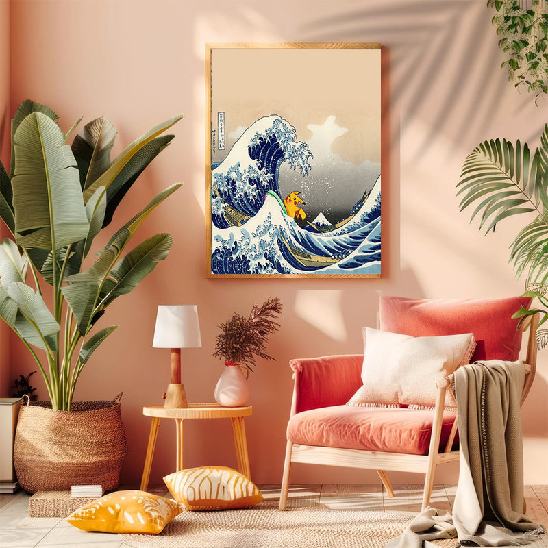 Pikachu Anime The Great Wave Japan - Living Room - Canvas Wall Art - Print - Wall Decor