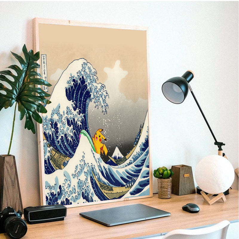 Pikachu Anime The Great Wave Japan - Living Room - Canvas Wall Art - Print - Wall Decor