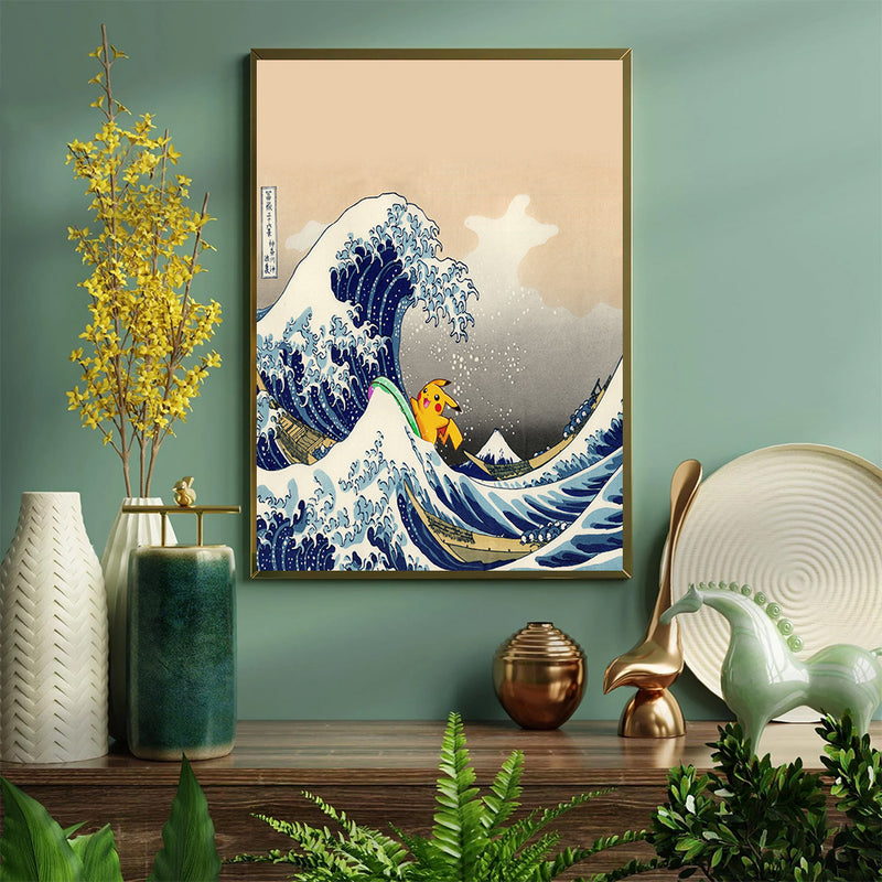 Pikachu Anime The Great Wave Japan - Living Room - Canvas Wall Art - Print - Wall Decor