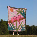 Pink Leopard Tropical Jungle Woven Throw Blanket