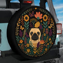 Floral Pug Car Spare Tire Cover With Camera Hole