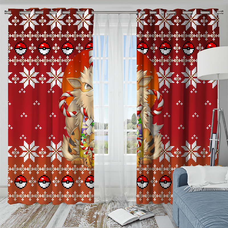 Pokemon Arcanine Christmas Window Curtain