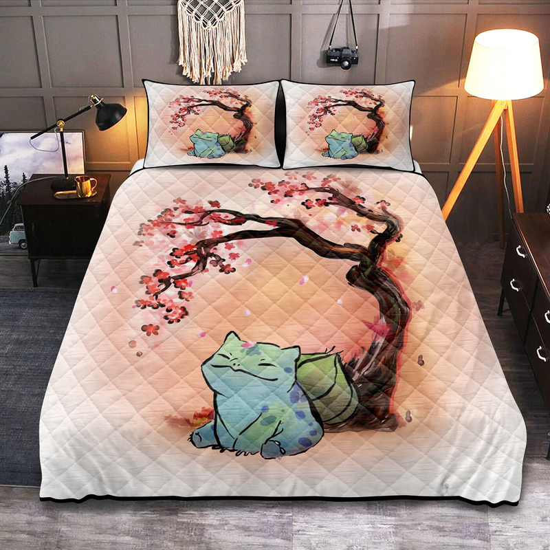 Pokemon Bulbasaur Cherry Blossom Quilt Bed Sets
