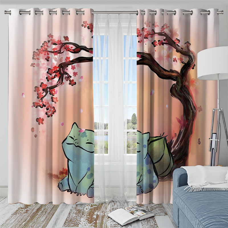 Pokemon Bulbasaur Cherry Blossom Japan Style Window Curtain