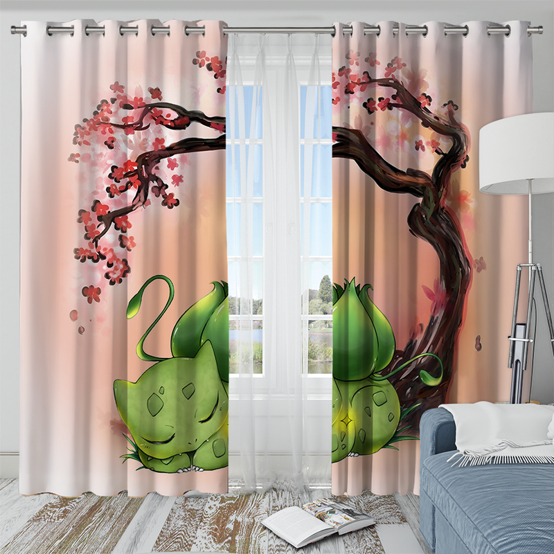 Pokemon Bulbasaur Sleep Cherry Blossom Japan Style Window Curtain