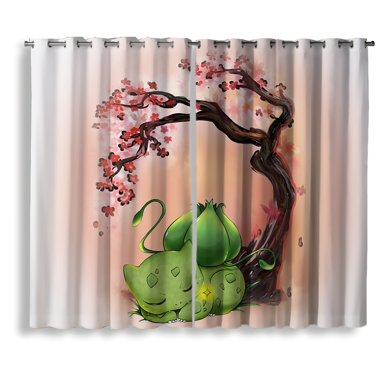 Pokemon Bulbasaur Sleep Cherry Blossom Japan Style Window Curtain