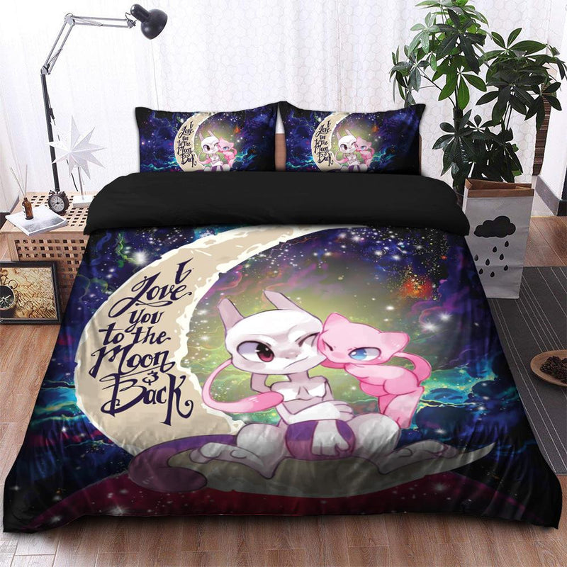 Pokemon Couple Mew Mewtwo Love You To The Moon Galaxy Bedding Set Duvet Cover And 2 Pillowcases Nearkii