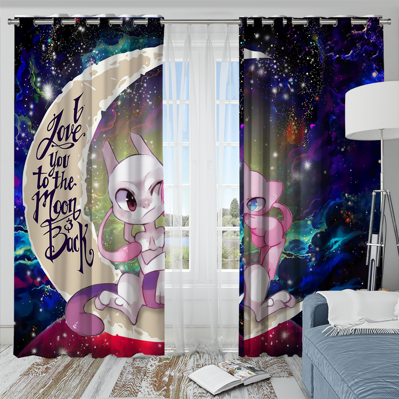 Pokemon Couple Mew Mewtwo Love You To The Moon Galaxy Window Curtain