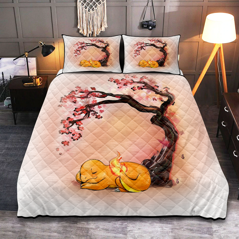 Pokemon Fire Charmander Sleep Cherry Blossom Quilt Bed Sets