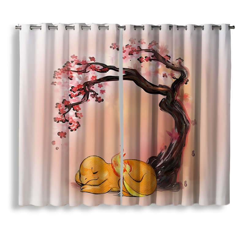 Pokemon Fire Charmander Sleep Cherry Blossom Japan Window Curtain