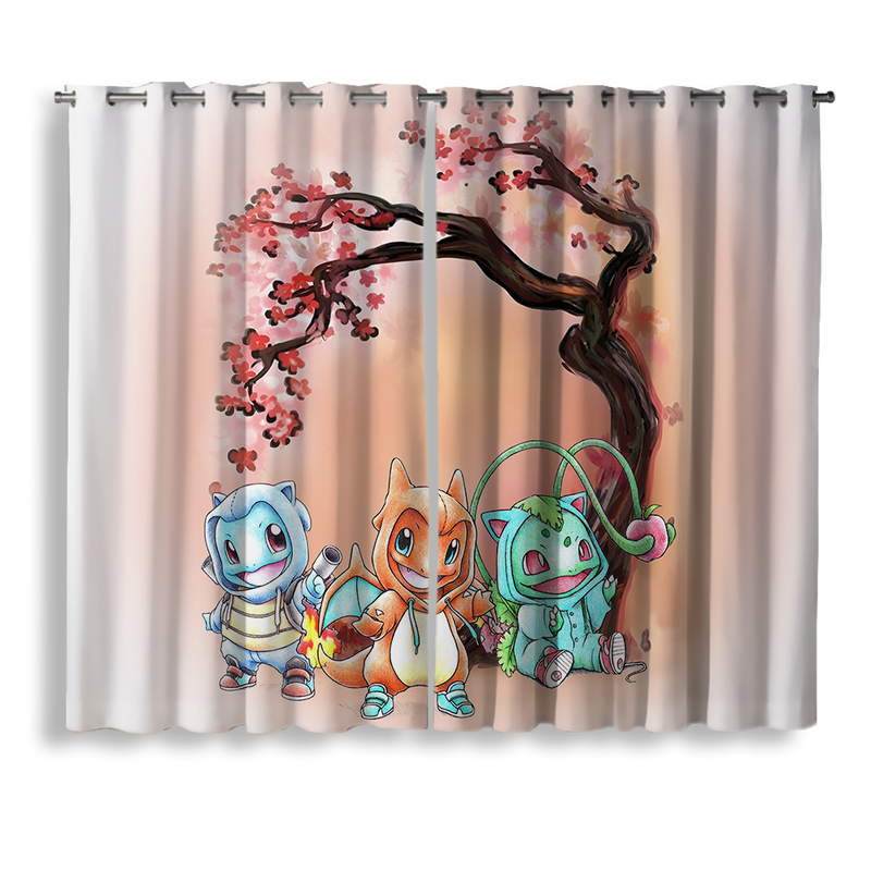 Pokemon Gen 1 Bulbasaur Charmander Squirtle Japan Style Cherry Blossom Japan Window Curtain