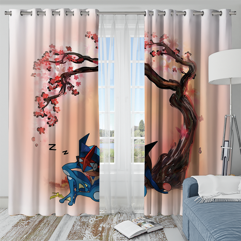 Pokemon Greninja Sleep Cherry Blossom Japan Window Curtain