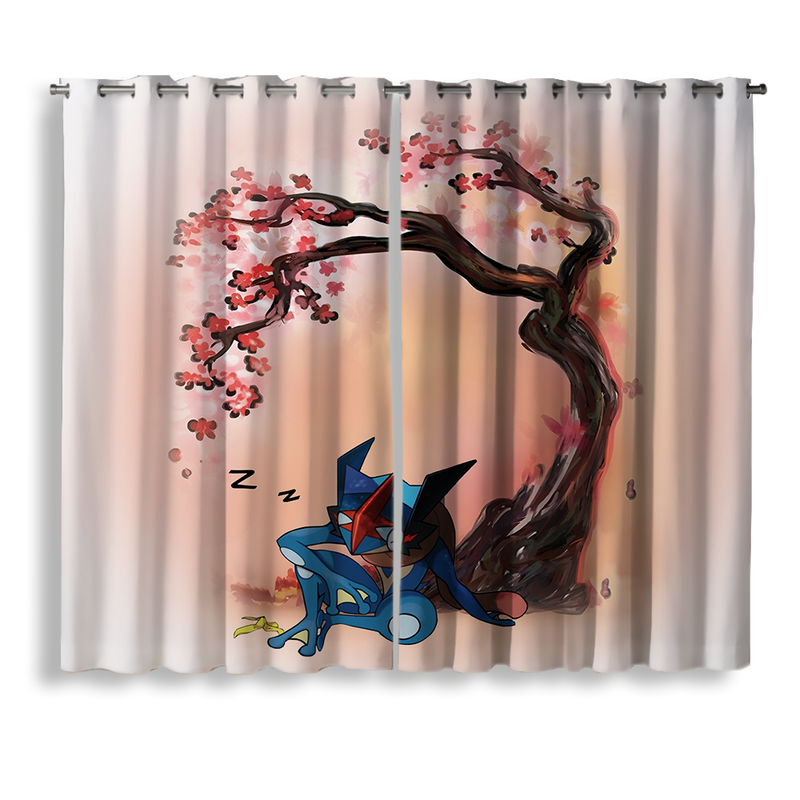 Pokemon Greninja Sleep Cherry Blossom Japan Window Curtain