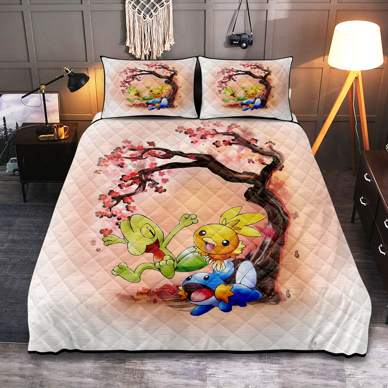 Pokemon Mudkip Treecko Torchic Cherry Blossom Quilt Bed Sets