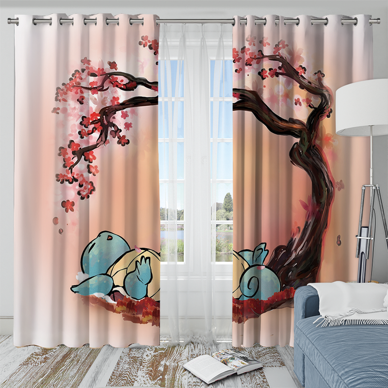 Pokemon Squirtle Japan Style Cherry Blossom Window Curtain