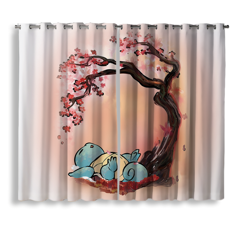 Pokemon Squirtle Japan Style Cherry Blossom Window Curtain