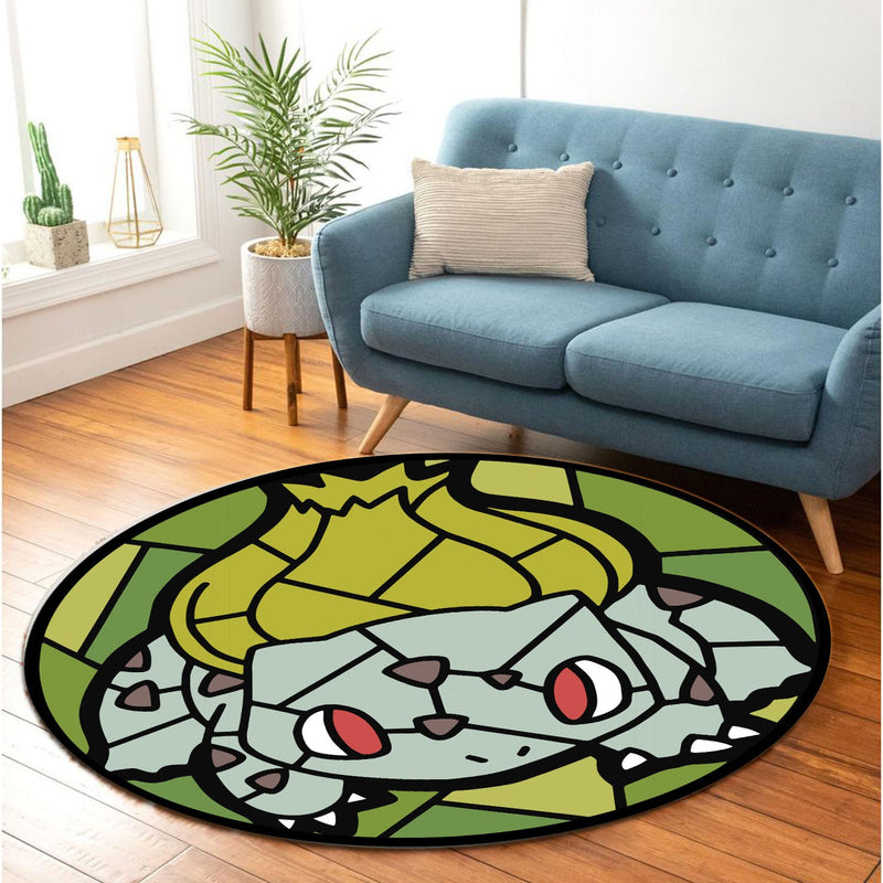Pokemon Bulbasaur Stained Glass Round Rug