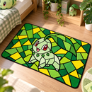 Pokemon Chikorita Stained Glass Rectangular Area Rug