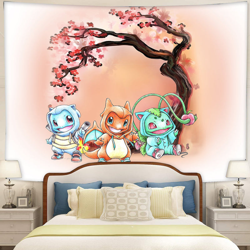 Pokemon Gen 1 Bulbasaur Charmander Squirtle Japan Style Blossom Tapestry Room Decor
