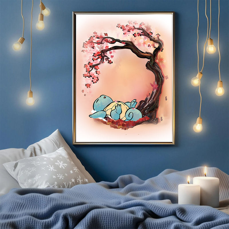 Pokemon Squirtle Japan  Cherry Blossom- Living Room - Canvas Wall Art - Print - Wall Decor
