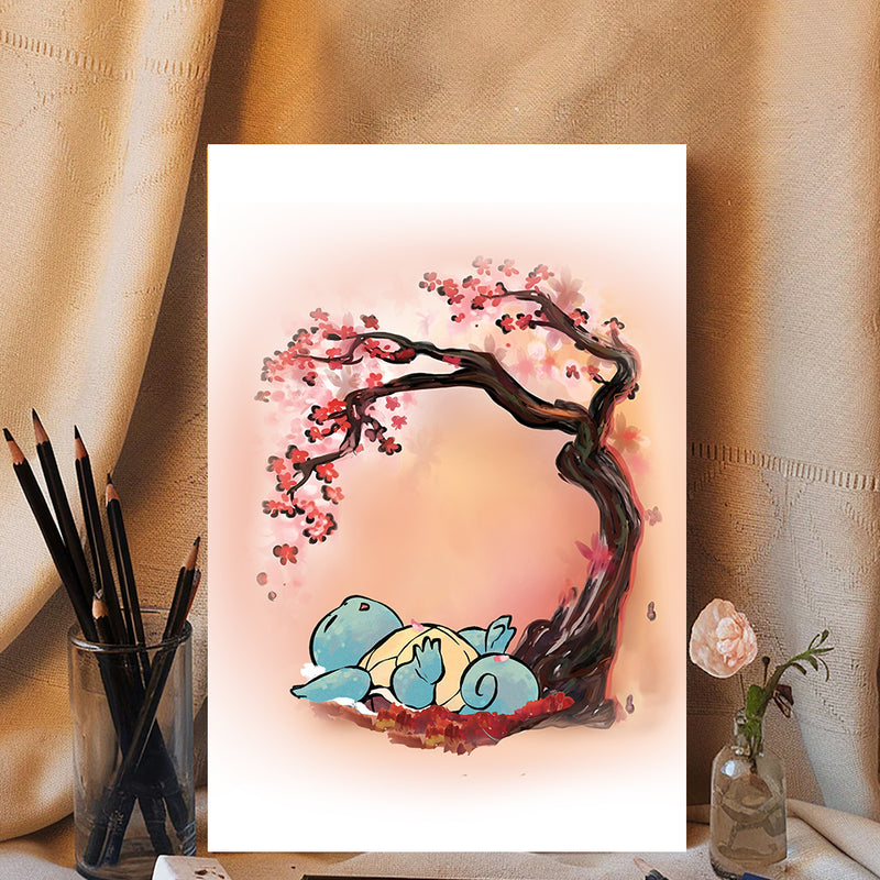Pokemon Squirtle Japan  Cherry Blossom- Living Room - Canvas Wall Art - Print - Wall Decor