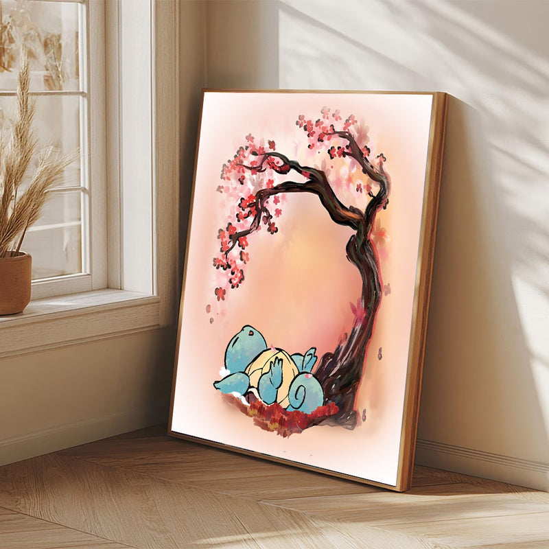Pokemon Squirtle Japan  Cherry Blossom- Living Room - Canvas Wall Art - Print - Wall Decor