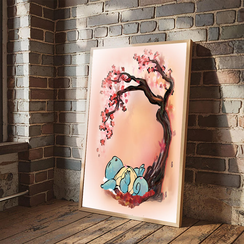 Pokemon Squirtle Japan  Cherry Blossom- Living Room - Canvas Wall Art - Print - Wall Decor