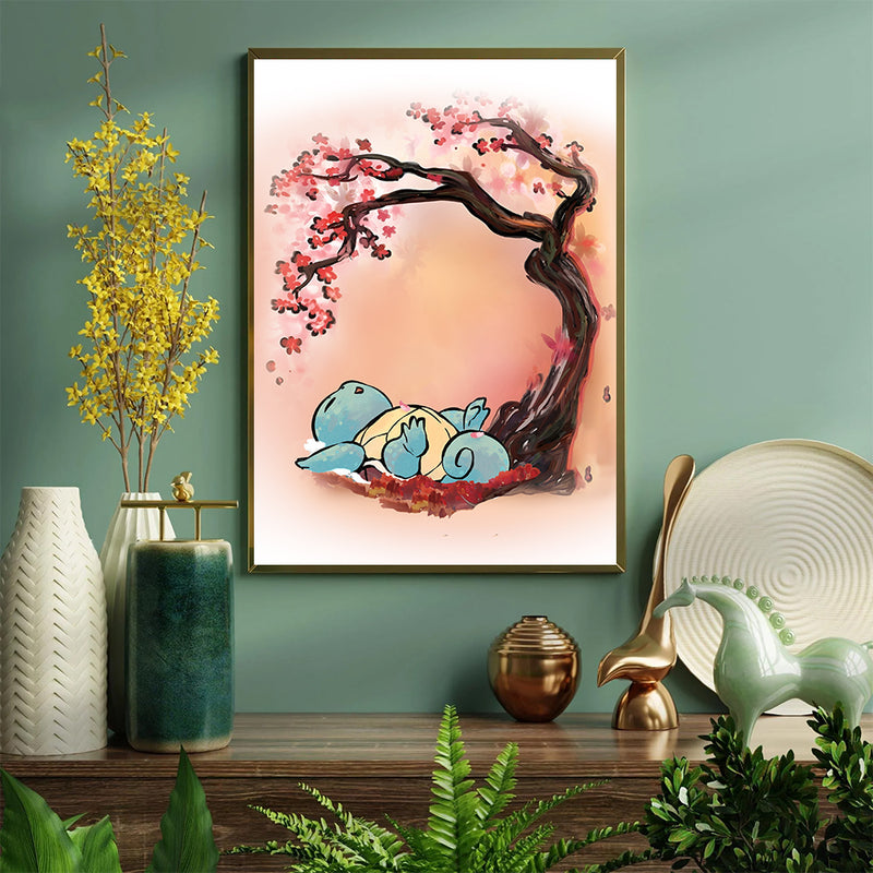 Pokemon Squirtle Japan  Cherry Blossom- Living Room - Canvas Wall Art - Print - Wall Decor