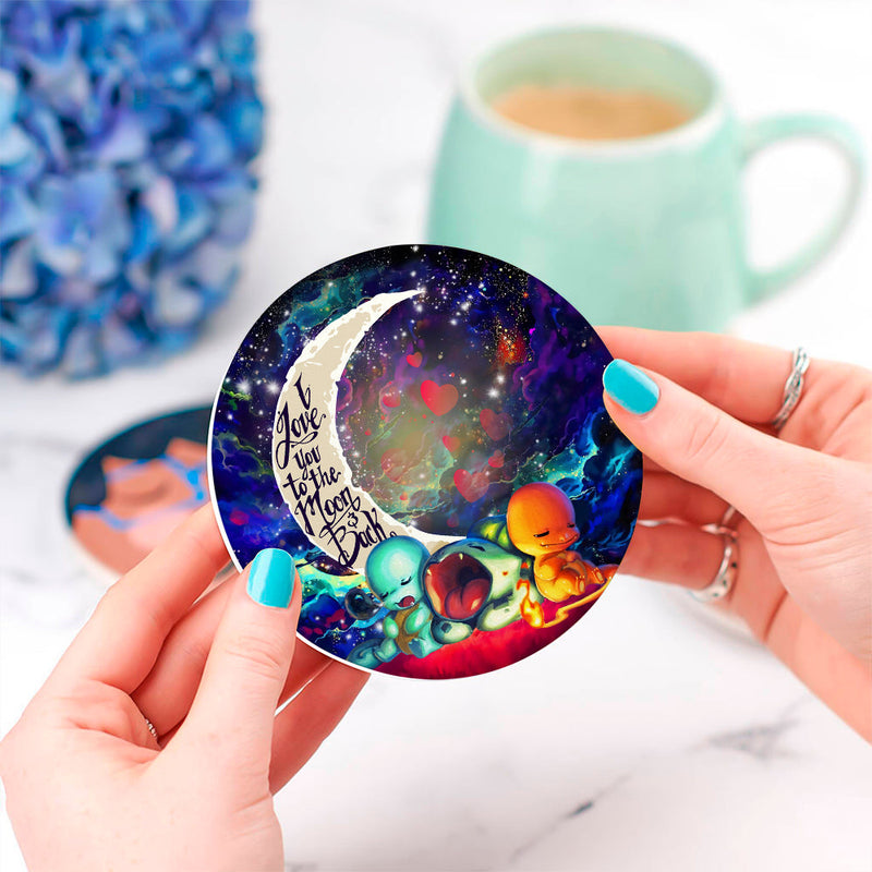 Pokemon Starter Cute Sleep Love You To The Moon Galaxy Ceramic Decor Coaster - Gift Idea