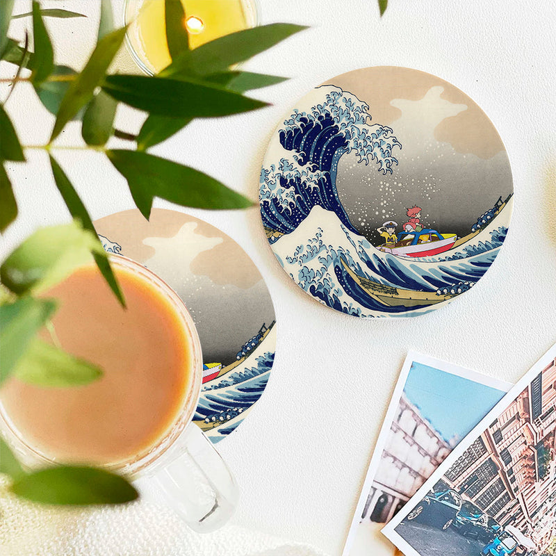 Ponyo On The Cliff By The Sea The Great Wave Japan Ceramic Decor Coaster - Gift Idea