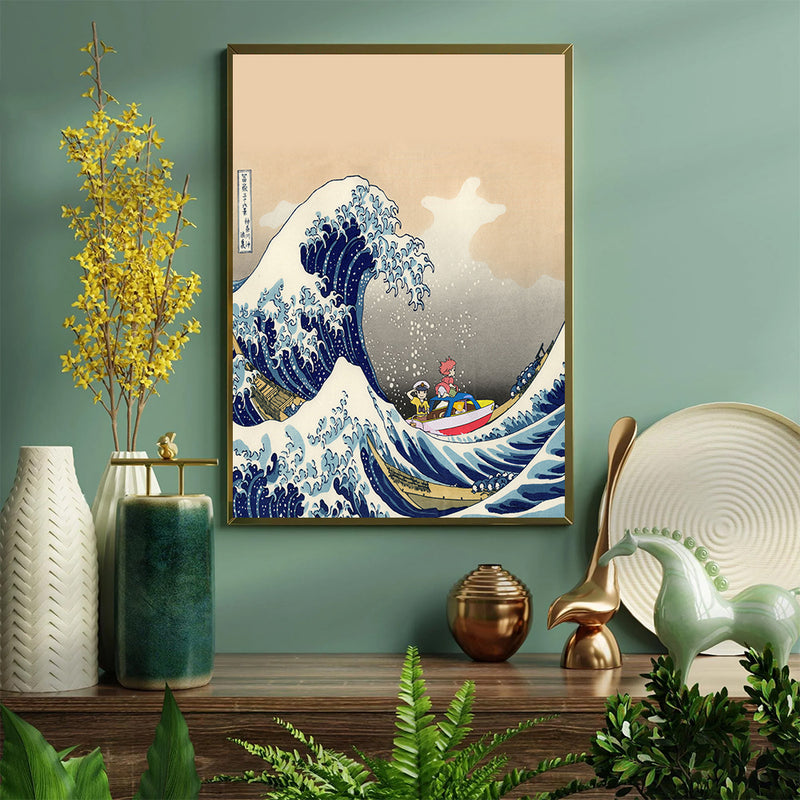 Ponyo On The Cliff By The Sea The Great Wave Japan - Living Room - Canvas Wall Art - Print - Wall Decor