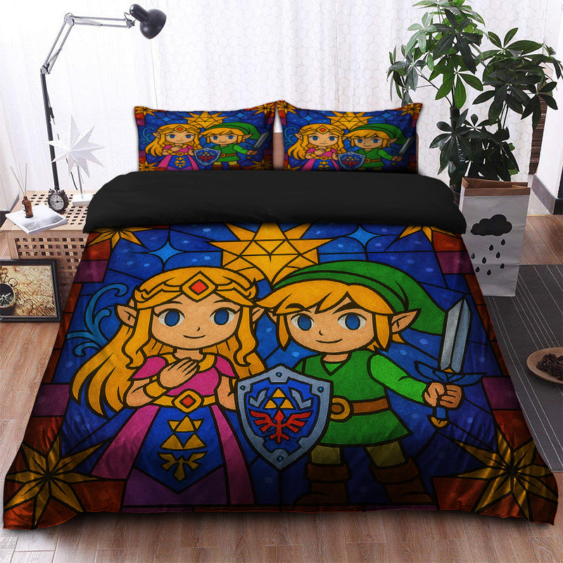Princess Zelda And Link In The Legend Of Zelda Stained Glass Bedding Set