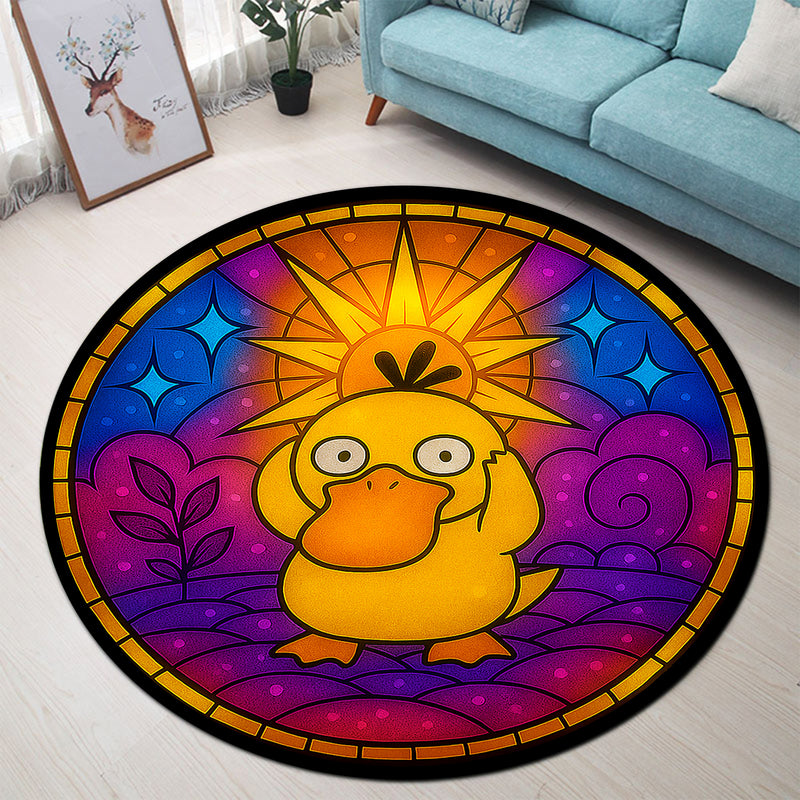 Psyduck Pokemon Sun Stained Glass Round Rug