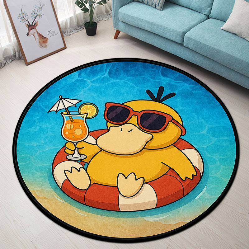 Summer Psyduck Pokemon On Beach Round Rug
