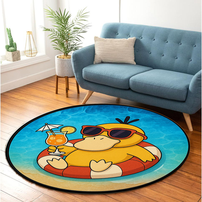 Summer Psyduck Pokemon On Beach Round Rug