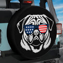 Patriotic Pug Dog American Flag Sunglasses Car Spare Tire Cover
