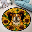 Cute Pug Dog Sunflower Stained Stained Glass Round Rug