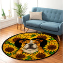 Cute Pug Dog Sunflower Stained Stained Glass Round Rug