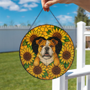 Pug Dog Sunflower Stained Glass Suncatcher