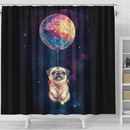 Pug Dog Watercolor Star Night Shower Curtain