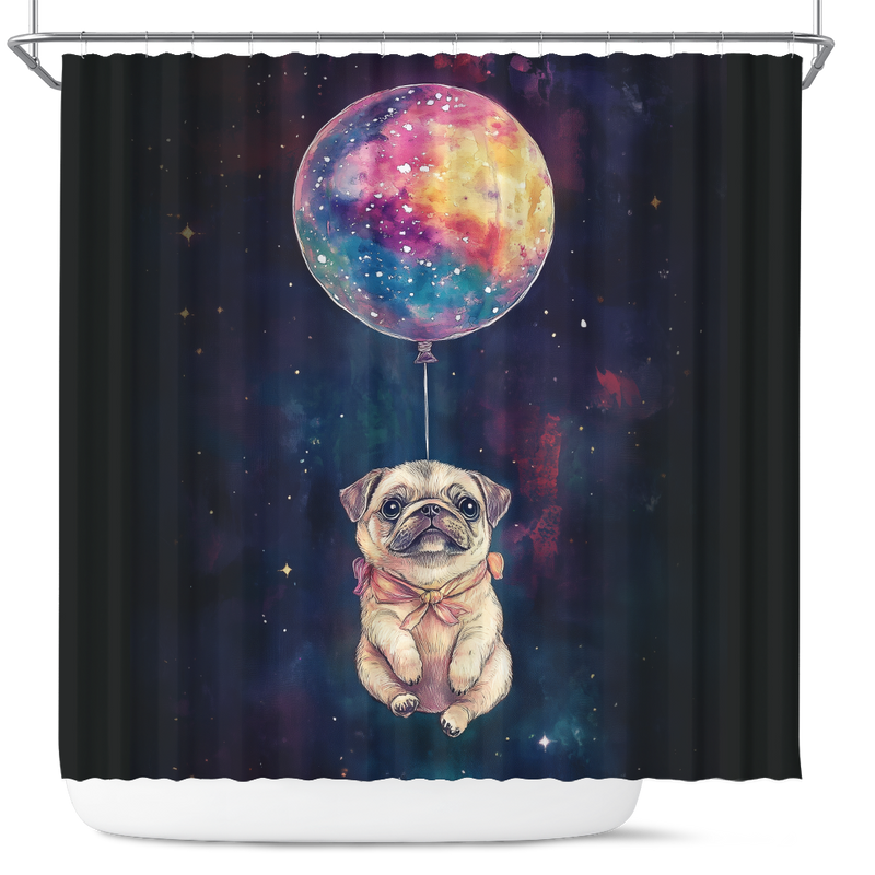 Pug Dog Watercolor Star Night Shower Curtain